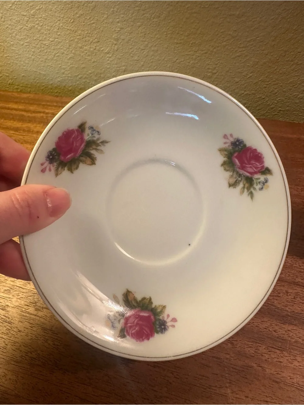 Vintage White Teacup and Saucer with Pink Rose Motif